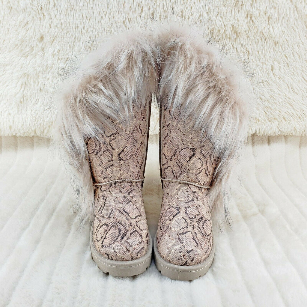 Chi Chi Tall Furry Snake Beige Faux Fur Lined Flat Winter Boots US Women's - Totally Wicked Footwear