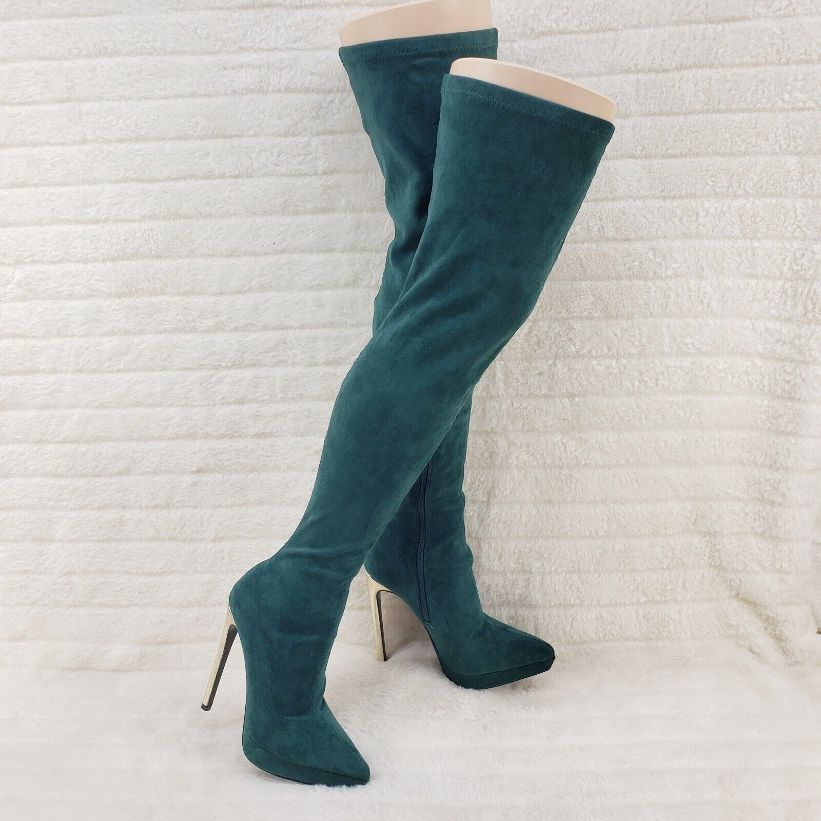 Sexy Girlz Faux Stretch Teal Suede High Heel Pointy Toe Platform Thigh Boots - Totally Wicked Footwear