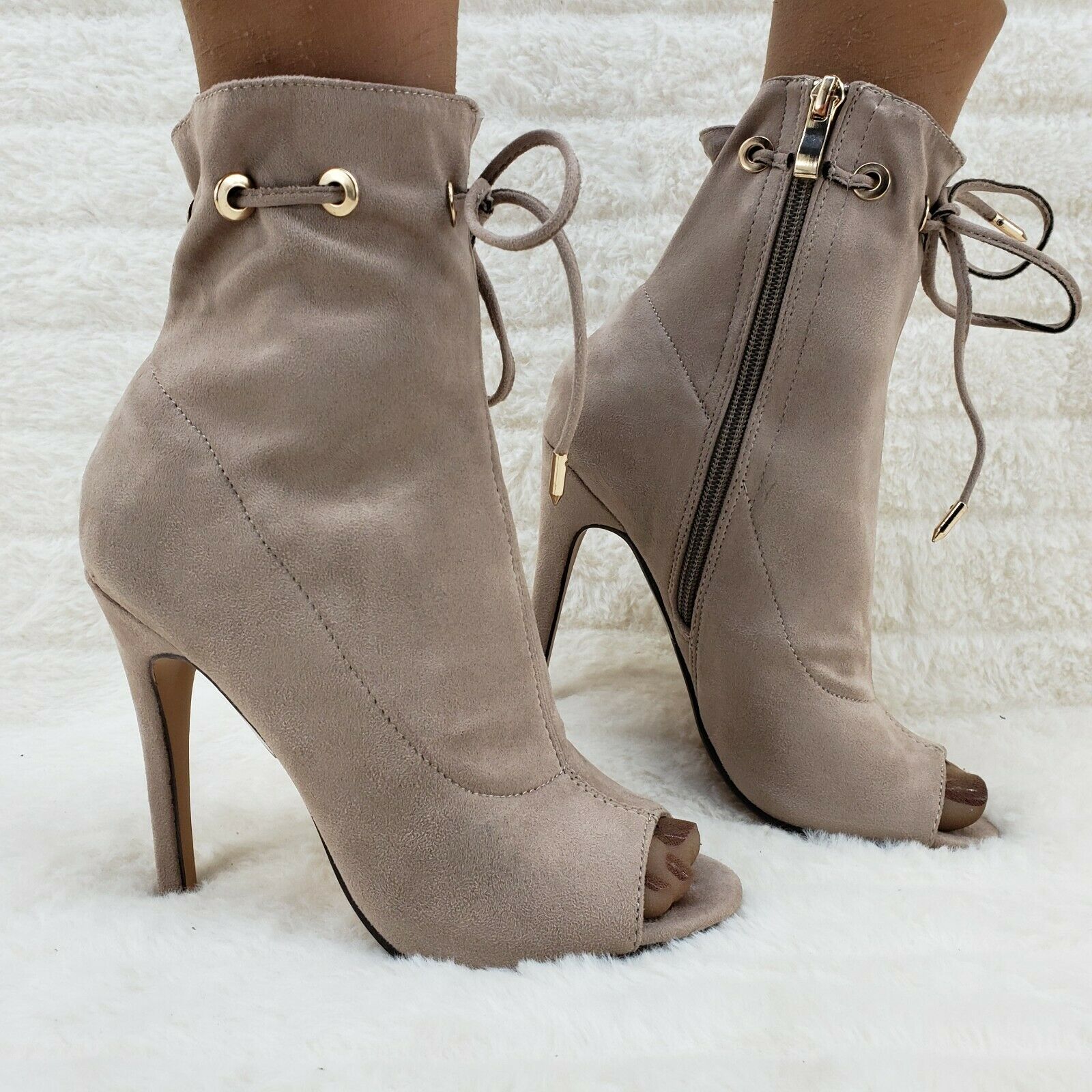 Taupe booties store open toe