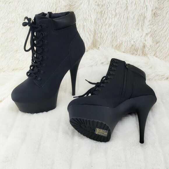 Delight 600tl Black Nubuck Work Style 6" High Heel Ankle Boots US Size 7 - 14 NY - Totally Wicked Footwear