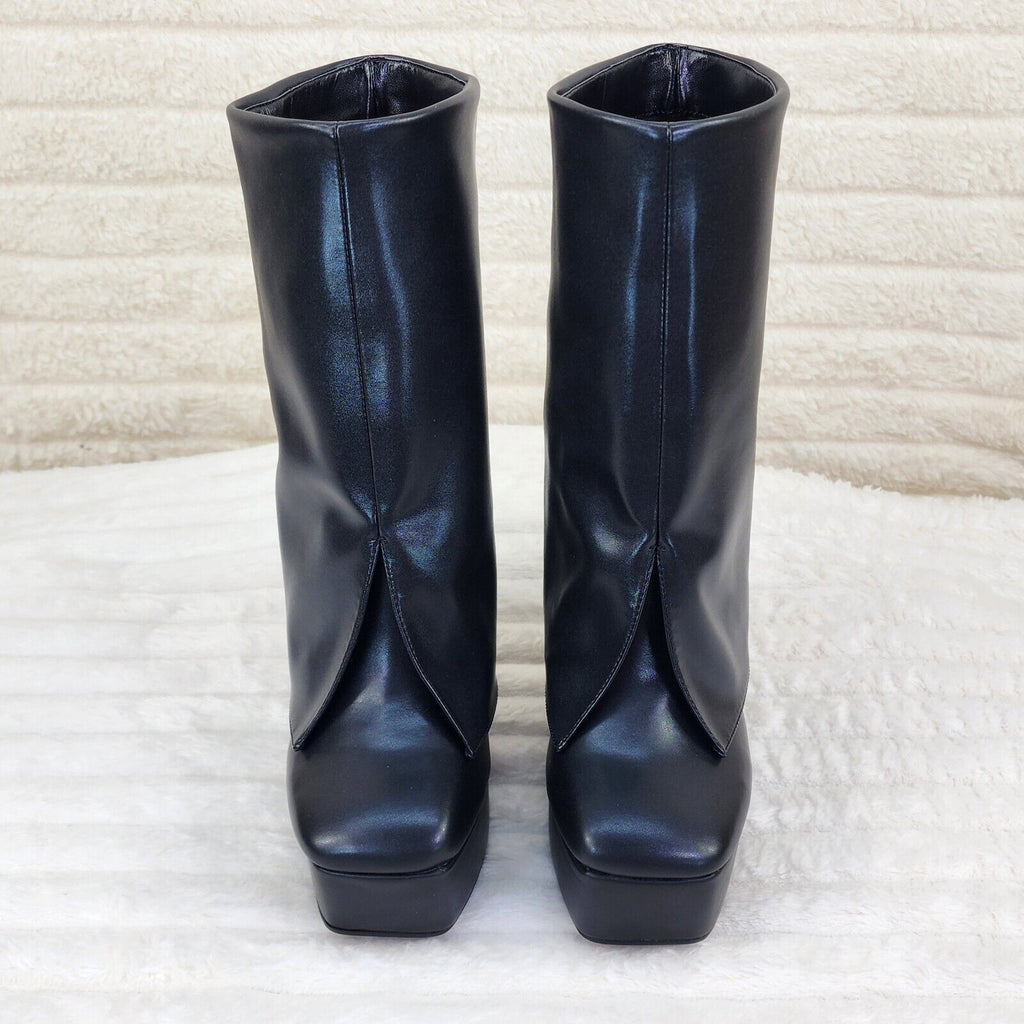Riches Black Skirted Chunky Heel Pull On Platform Boots - Totally Wicked Footwear