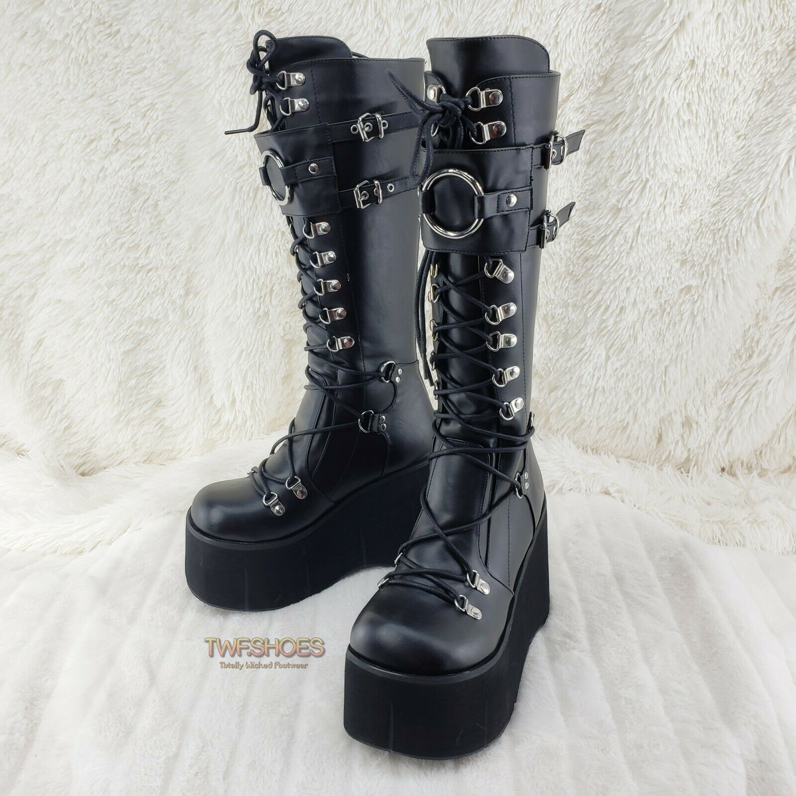 Kera 200 Black Shin Shield Knee Boot 4.5" Platform Goth Punk Rock Size 6-11 NY - Totally Wicked Footwear