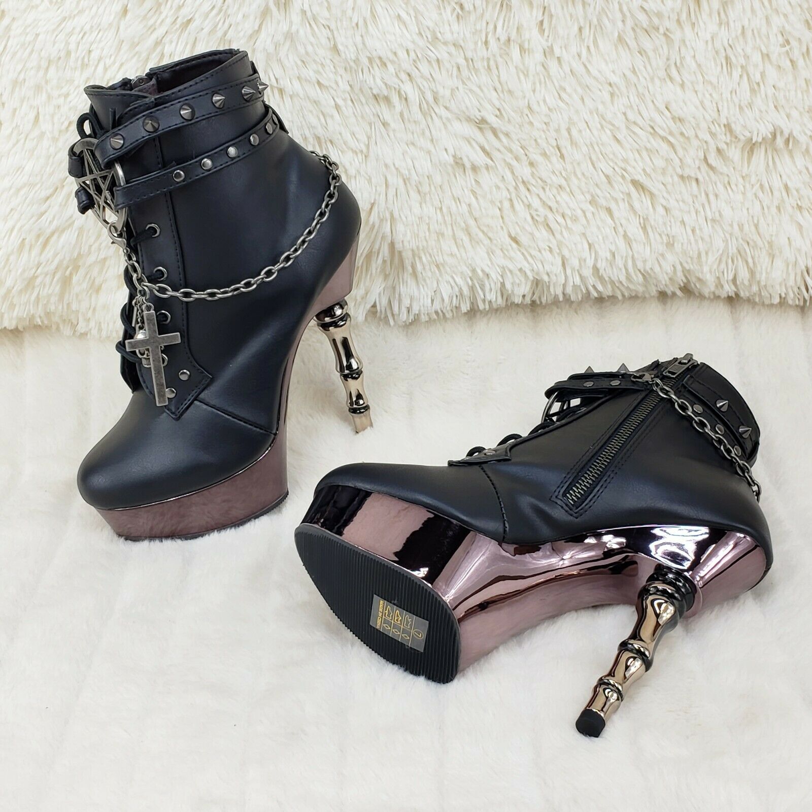 Muerto 1001 Finger Bone Heel Platform Biker Ankle Boots Charm Chain In House - Totally Wicked Footwear