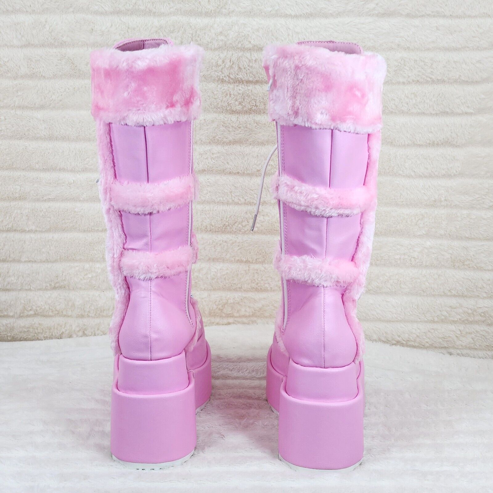 Bear 202 Pink Faux Fur / V Leather Platform Goth Punk Calf Boots NY Stomper - Totally Wicked Footwear
