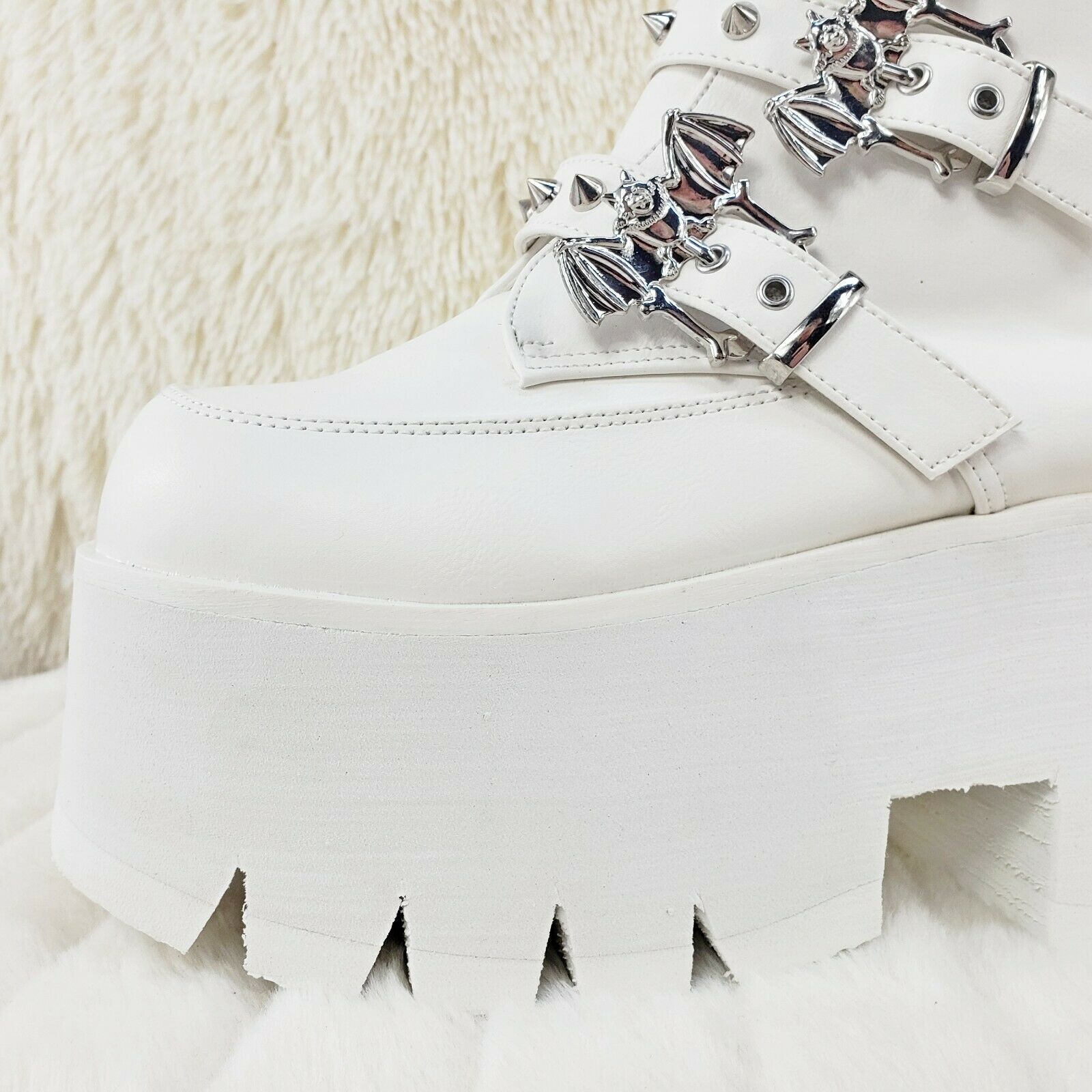 Ashes 55 White Matte Bat 3.5" Platform Heel Combat Goth Punk Boots NY Restocked - Totally Wicked Footwear