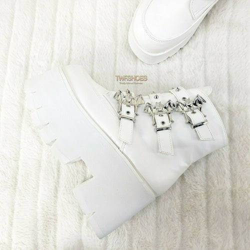 Ashes 55 White Matte Bat 3.5" Platform Heel Combat Goth Punk Boots NY Restocked - Totally Wicked Footwear