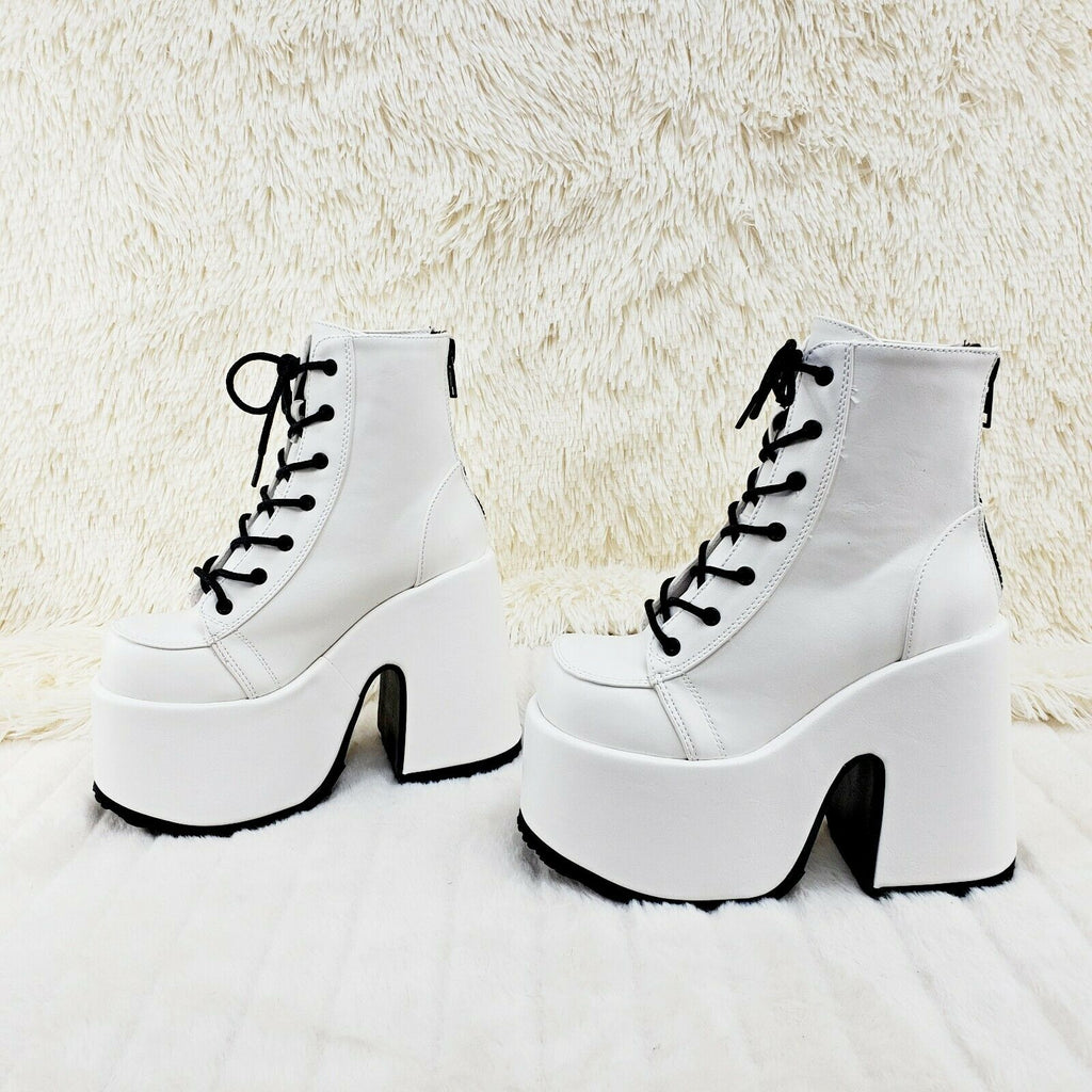 Demonia 203 Camel Stacked White Matte Platform Goth Punk Ankle Boots RESTOCK - Totally Wicked Footwear