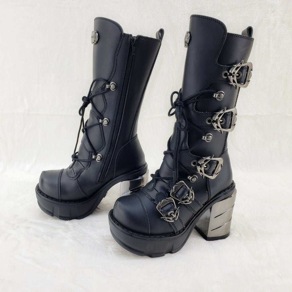 Sinister 203 Mid Calf Biker Punk Boots Block Heels NY Stock - Totally Wicked Footwear