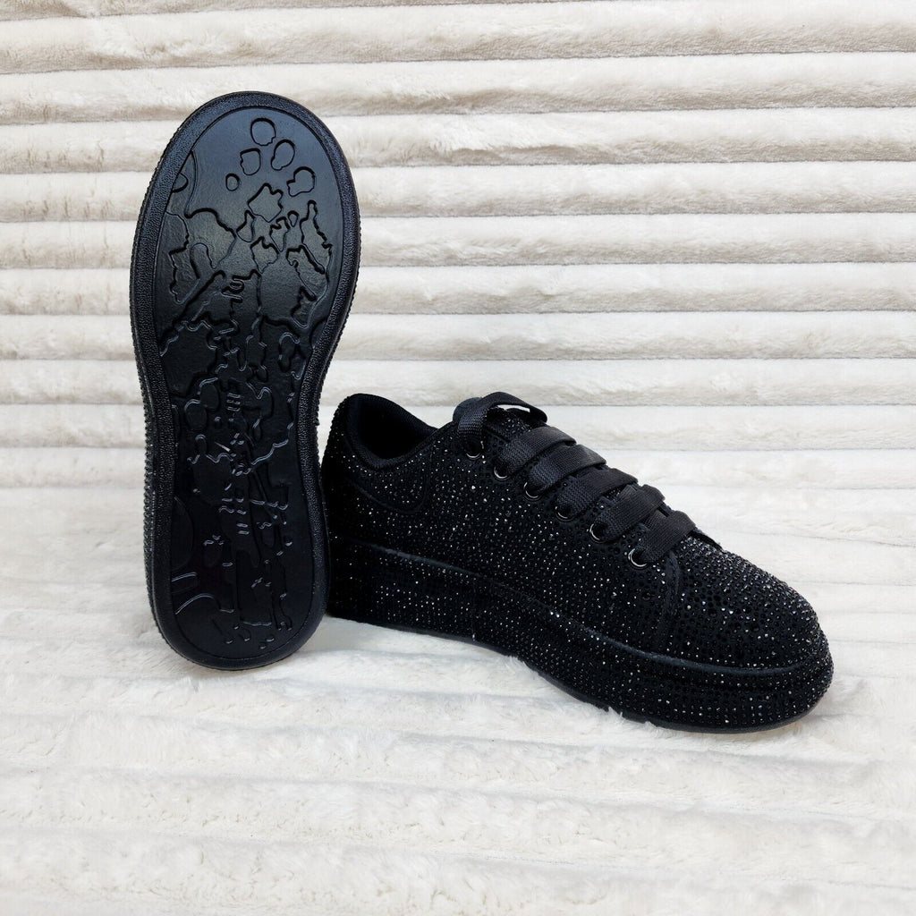 Dazzle Cush Black Rhinestone Platform Sneakers Tennis Shoes - Totally Wicked Footwear