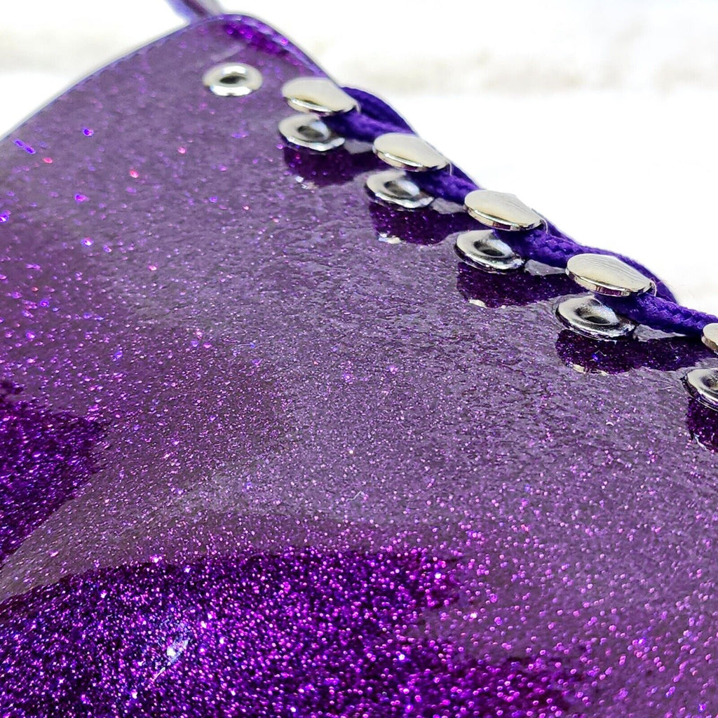 Adore 1020 Royal Purple Glitter Patent  7" High Heel Platform Ankle Boots NY - Totally Wicked Footwear
