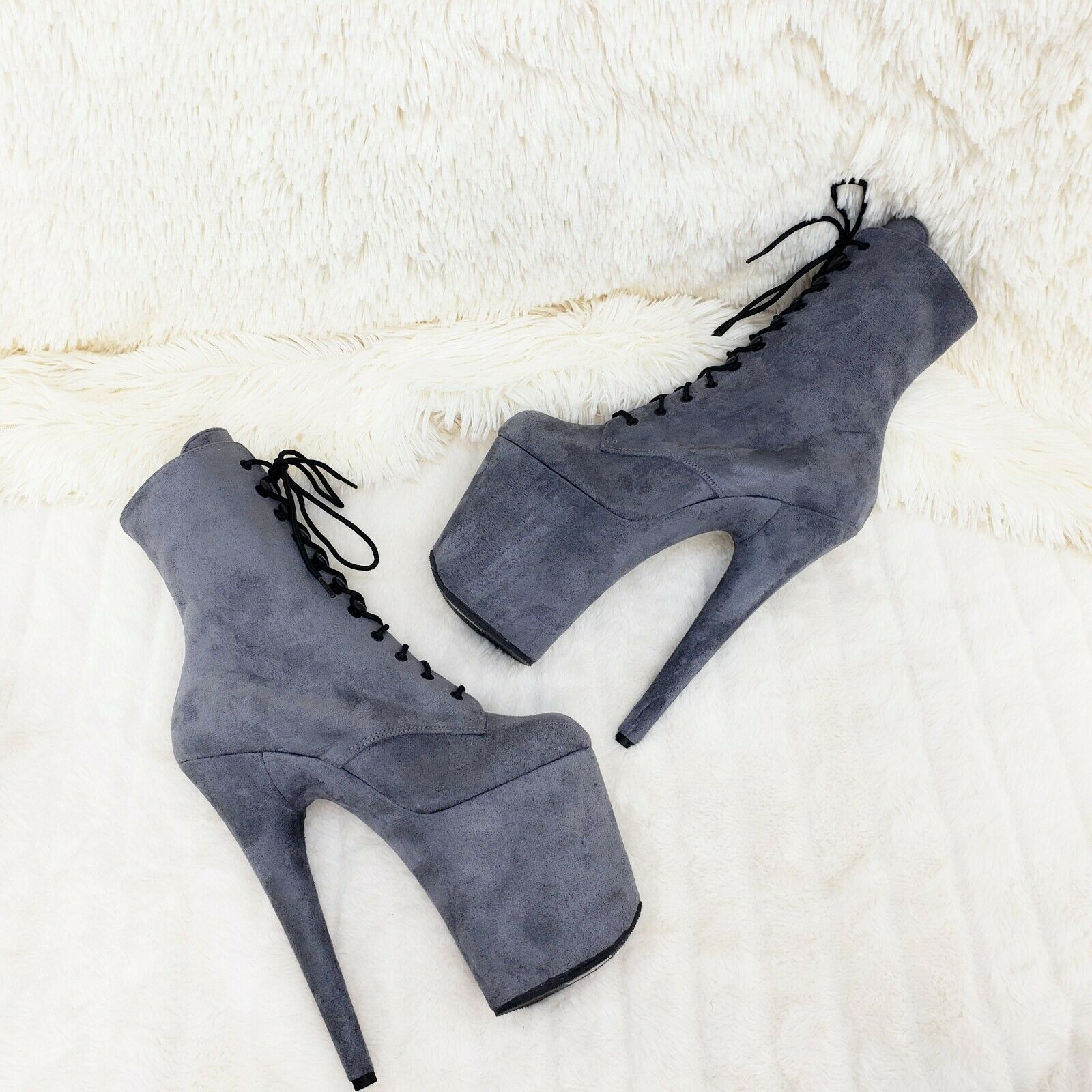 Flamingo 1020FS Gray Vegan Suede 8" High Heel Platform Ankle Boot US Sizes NY - Totally Wicked Footwear