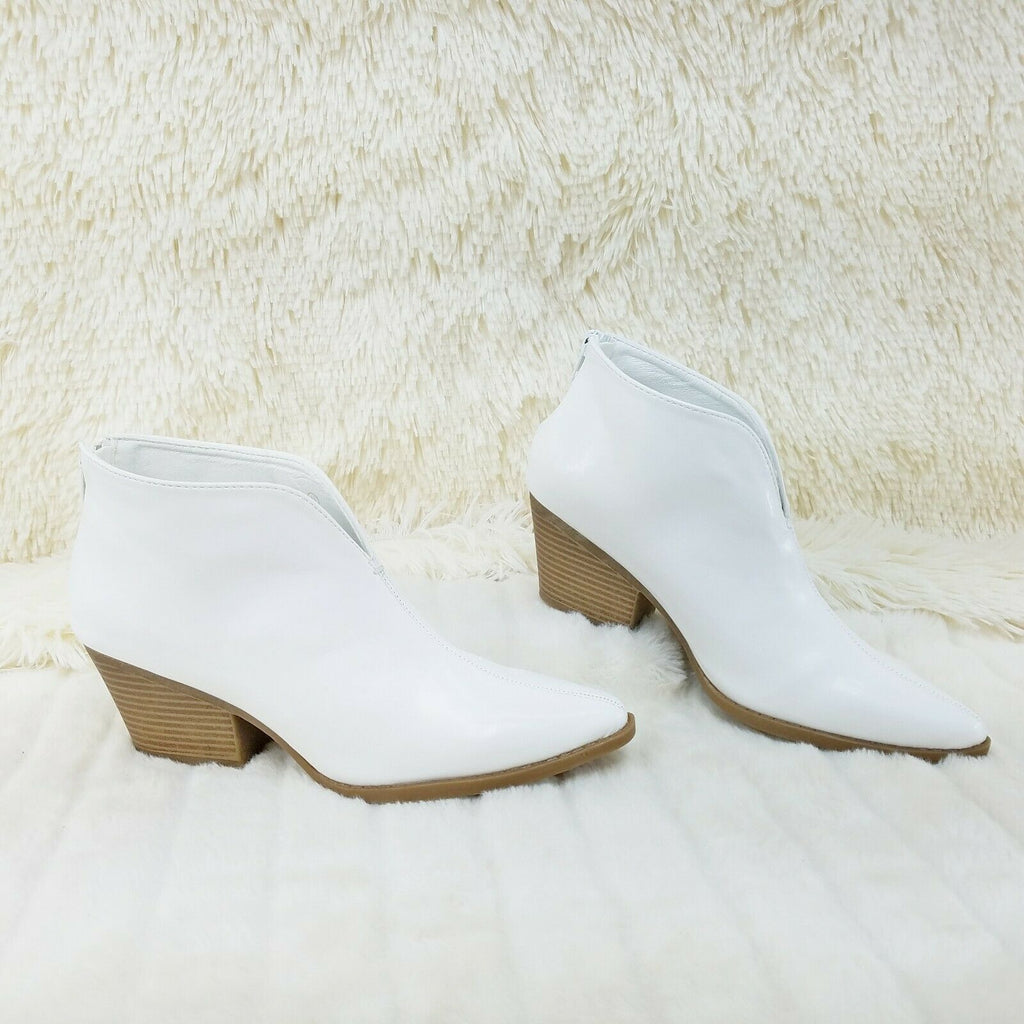 Celeste White Cowgirl Ankle Bootie Boots 2.5" Block Heels US Sizes - Totally Wicked Footwear
