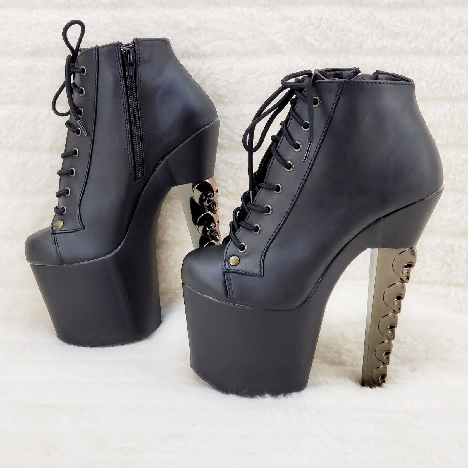 Voodoo 1005 Brush Metal Skull Stacked 7" High Heel Platform Boots IN HOUSE NY - Totally Wicked Footwear