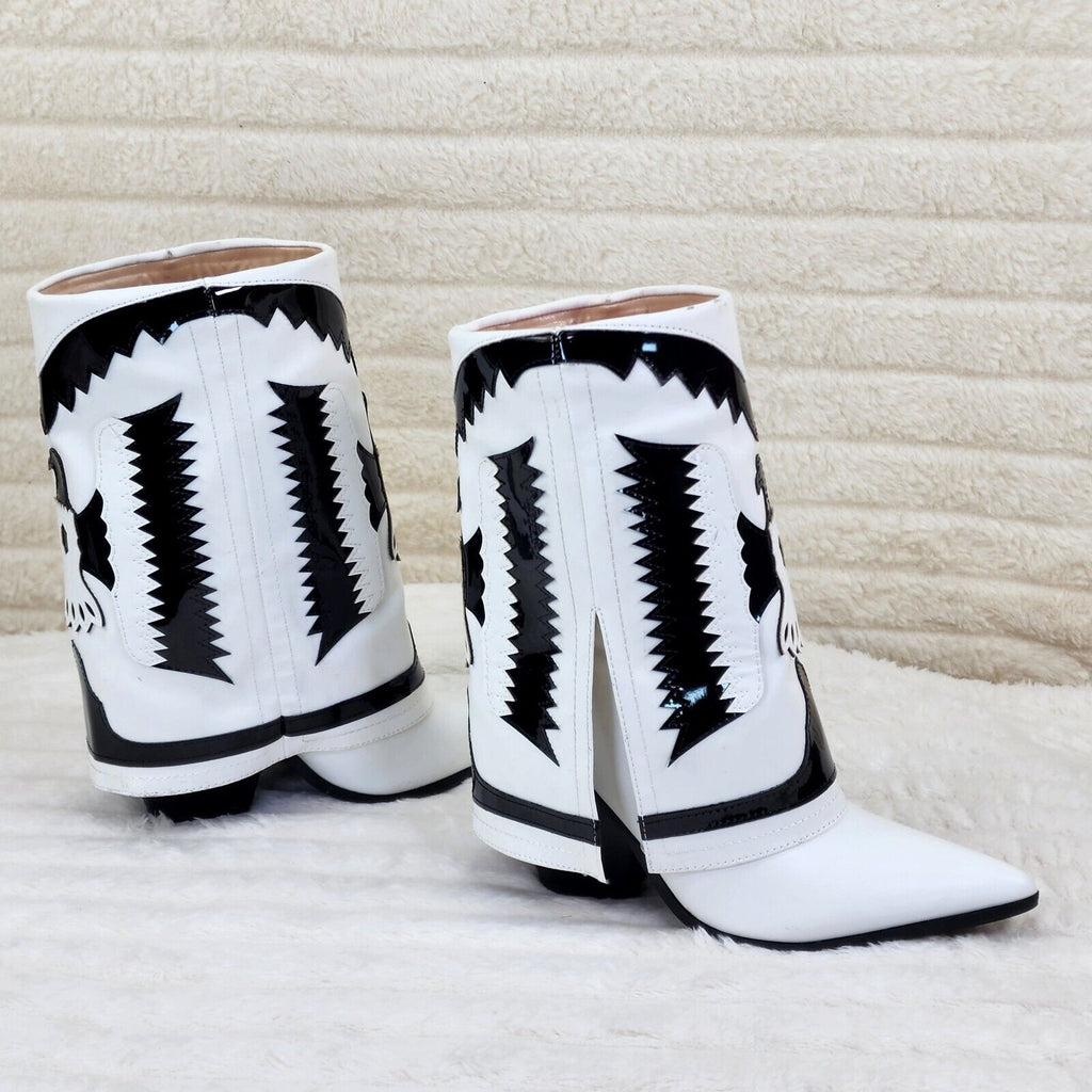 South Western Flare White & Black Skirted Fold Over Western Cowgirl Boots - Totally Wicked Footwear
