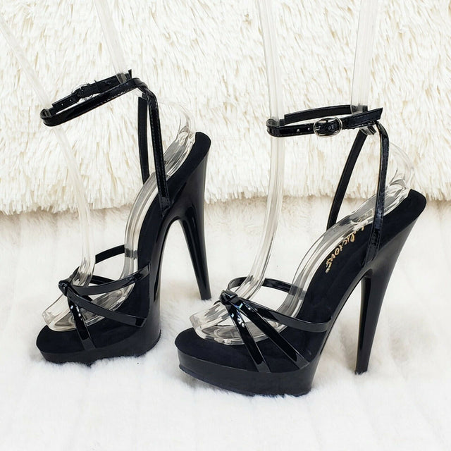 Sultry 638 Black Patent 6" High Heels Strappy Platform Sandal Shoes NY - Totally Wicked Footwear
