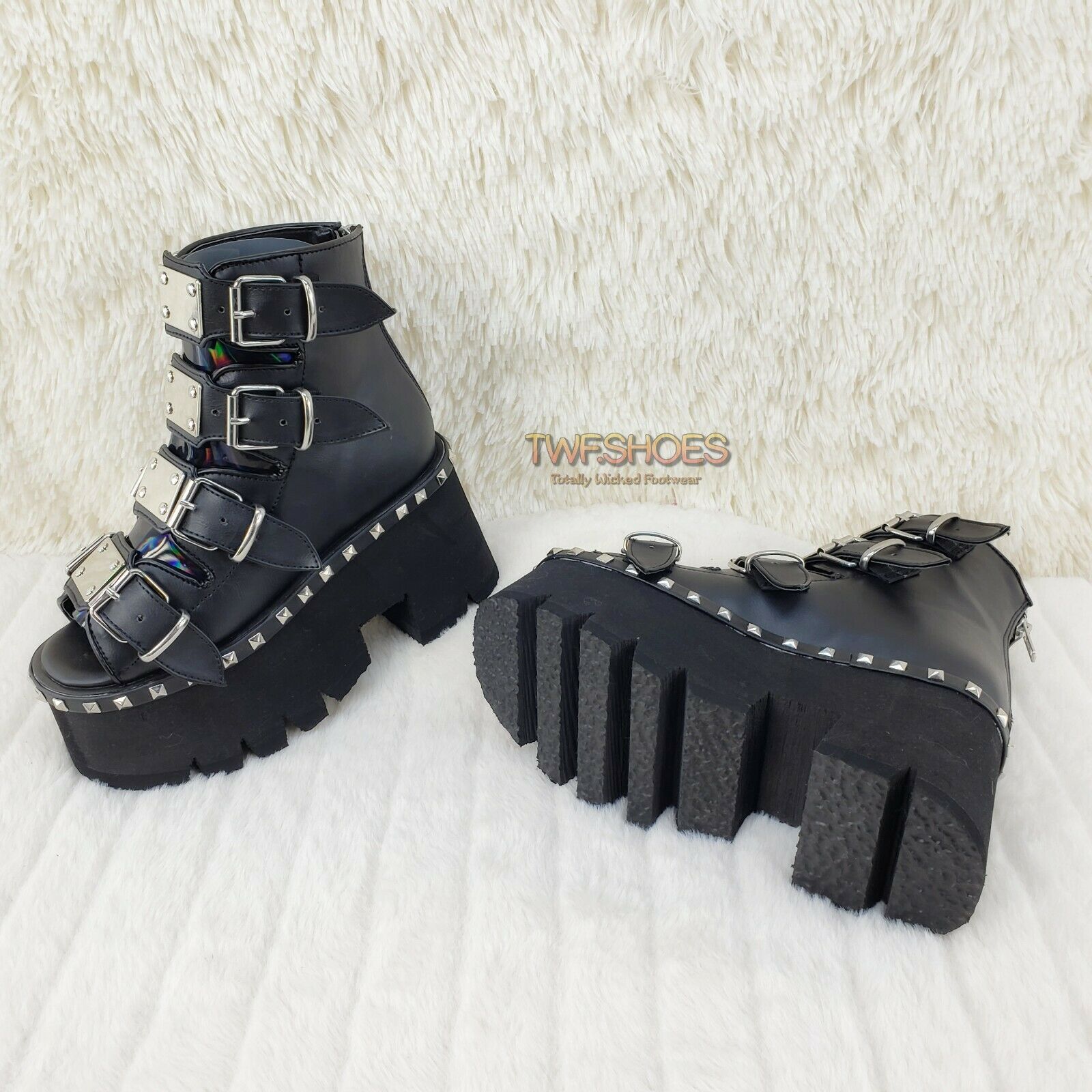 Demonia Ashes 70 Black 3.5" Platform Heel Goth Punk Sandal Boots NY - Totally Wicked Footwear