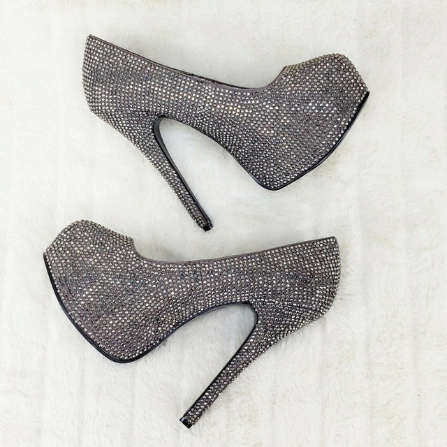 Teeze Rhinestone Collection Platform Stiletto Pumps Shoe Gray Pewter US Size 8 - Totally Wicked Footwear
