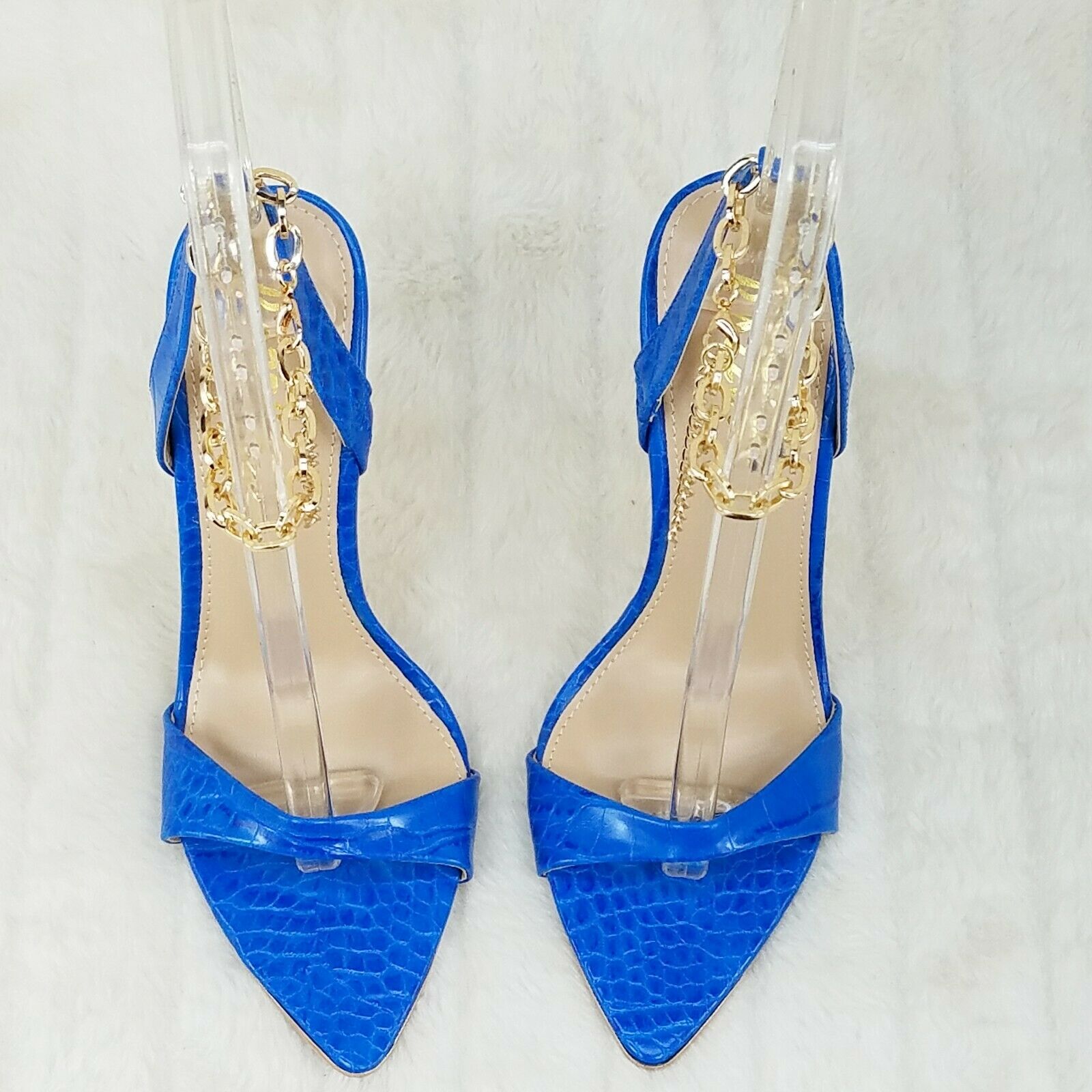 Nicely Pad Lock Chain Strap High Heels Metal Toe Tip Shoes Turquoise Blue - Totally Wicked Footwear