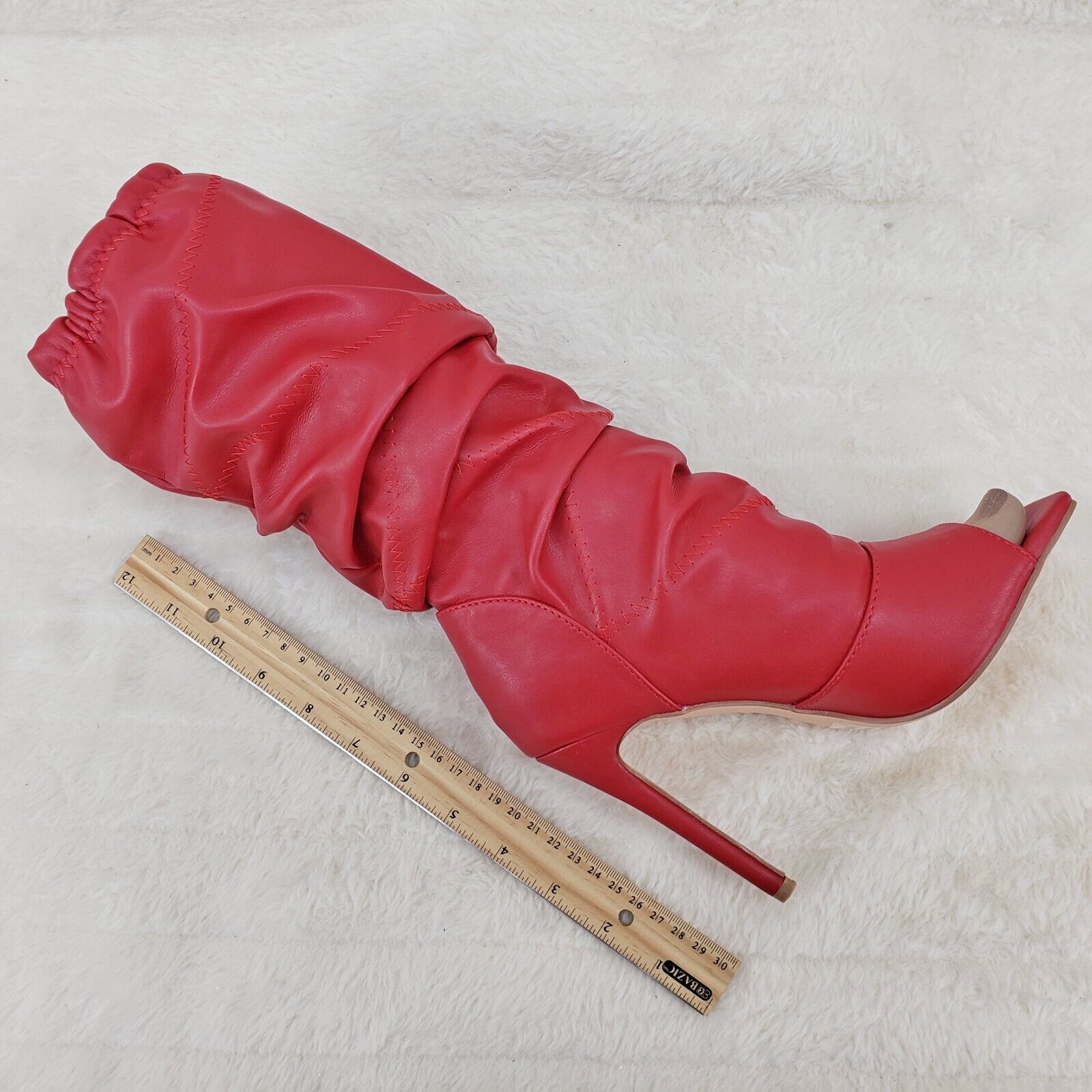 Victoria RED Square toe Mid Calf Adjustable Slouch Scrunch Pull On Boots - Totally Wicked Footwear