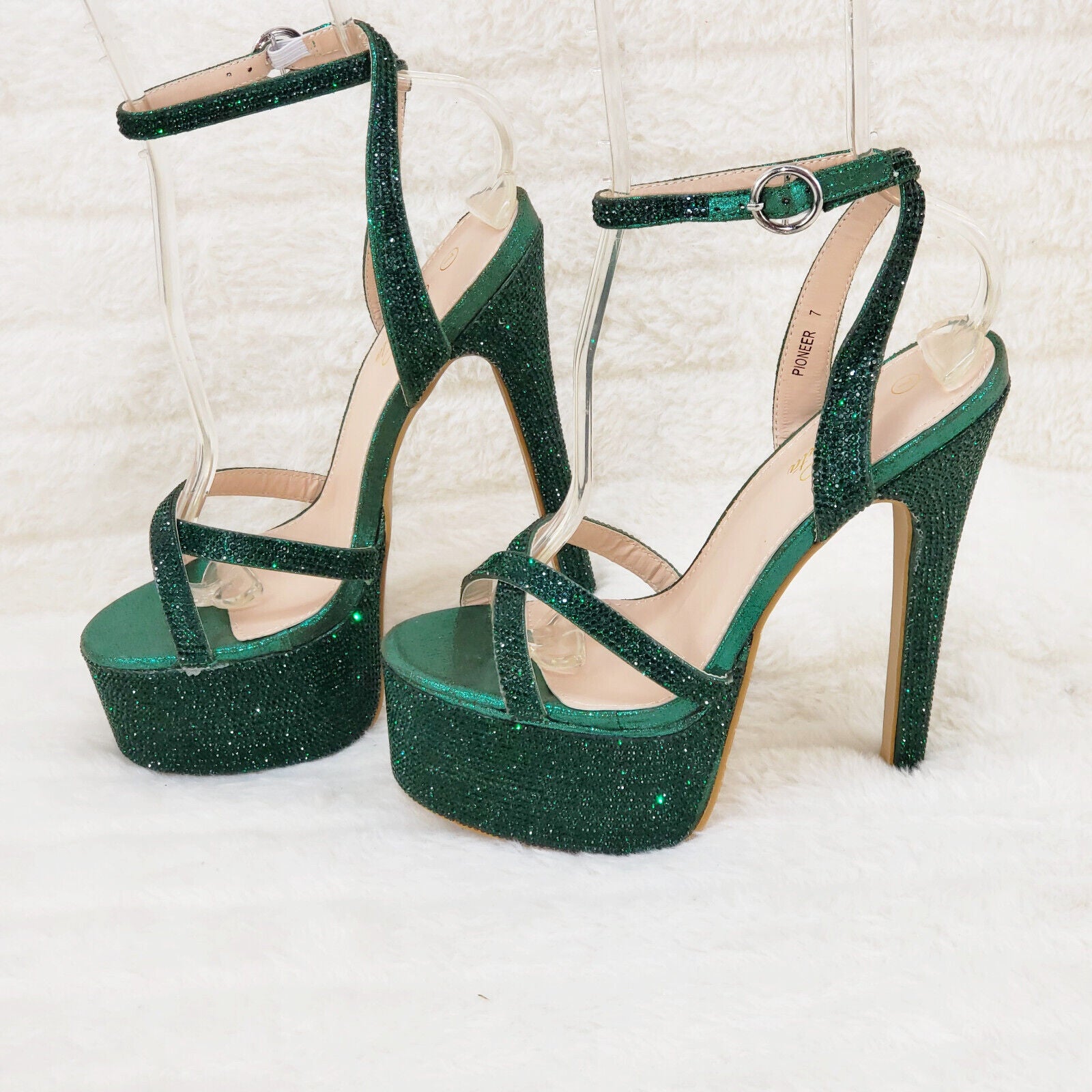 Bejeweled Pioneer Emerald Green Sparkling Rhinestone Platform 6.5" Heels Shoes - Totally Wicked Footwear