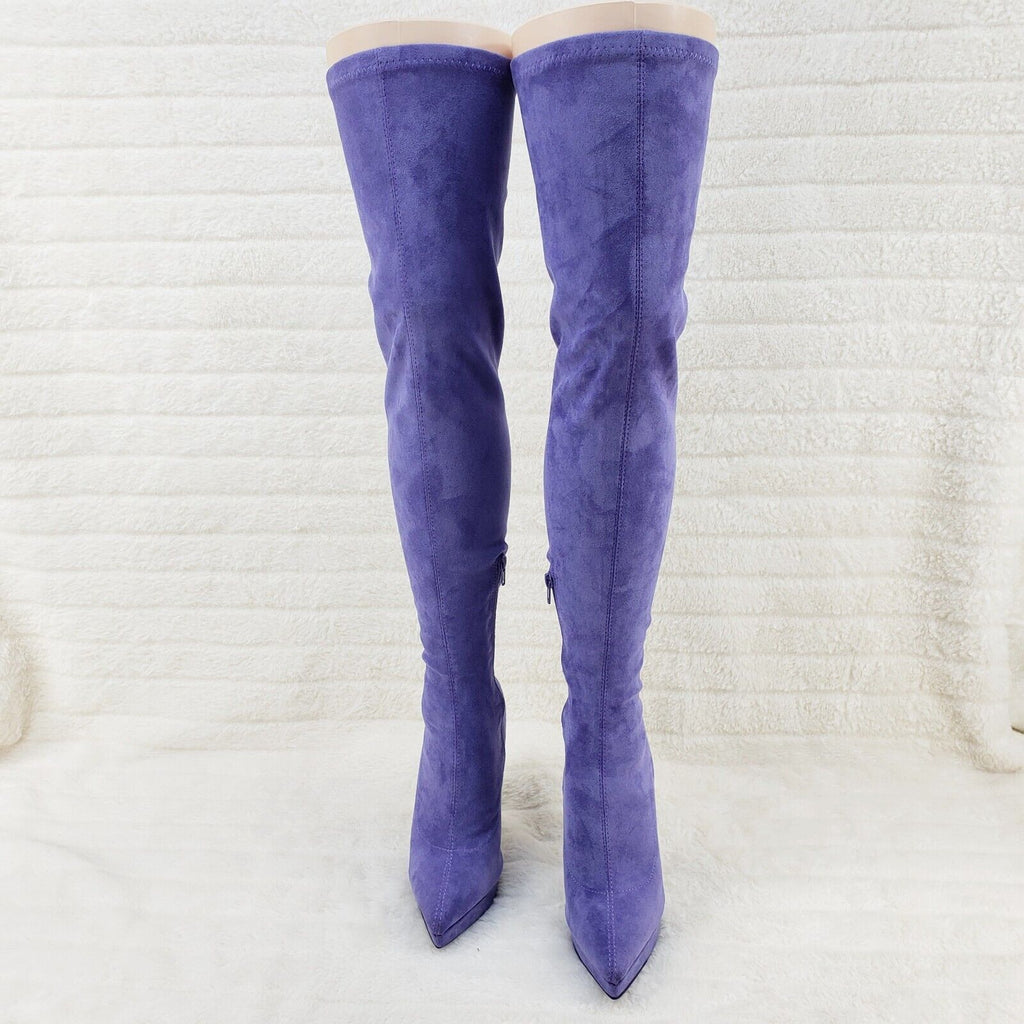 Sexy Girlz Faux Stretch Purple Suede High Heel Pointy Toe Platform Thigh Boots - Totally Wicked Footwear
