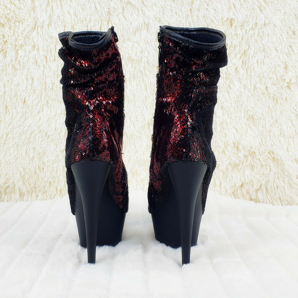 Delight 1008SQ Black Burgundy Red Sequin Slouchy Ankle Boot 6" High Heels NY - Totally Wicked Footwear