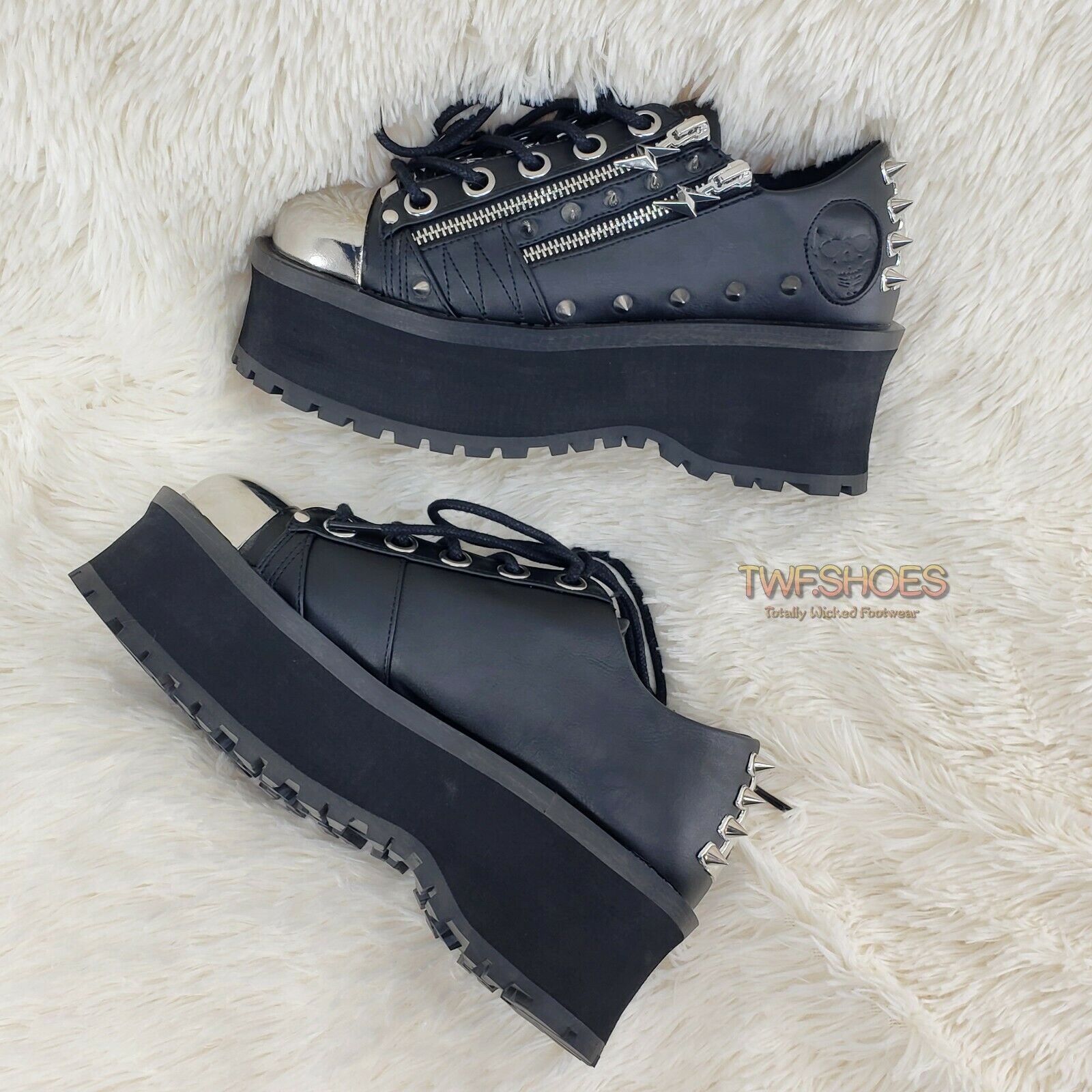 Grave Digger 04 Black Chrome Toe Plate Spiked Shoe Men 4-13 Goth Punk NY - Totally Wicked Footwear