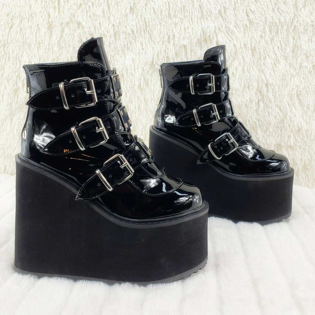 Swing 105 Black Patent Multiple Buckle Ankle Boot 5.5" Platform NY - Totally Wicked Footwear