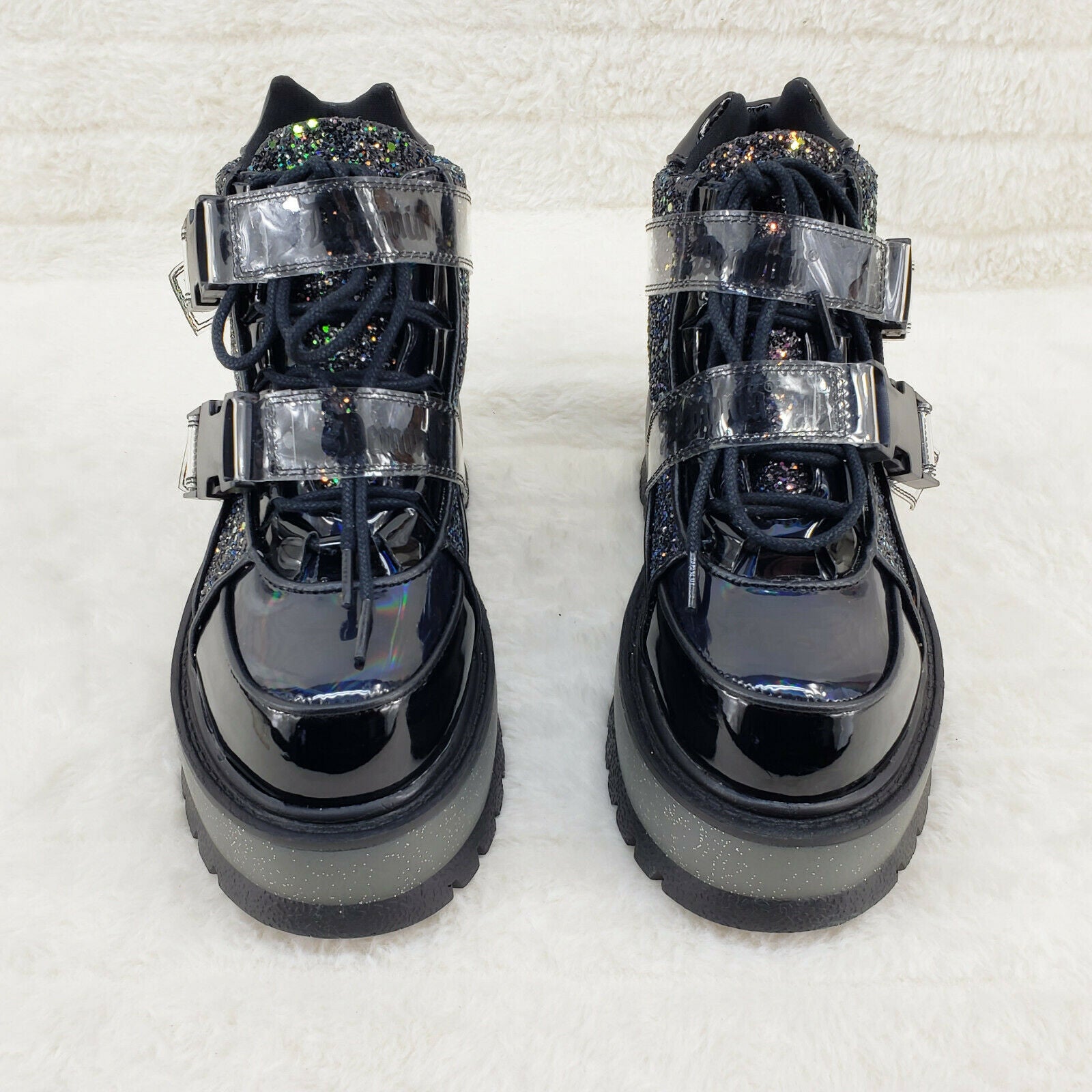 Slacker 50 Black Multi Glitter Platform Sneaker Ankle Boots - Totally Wicked Footwear
