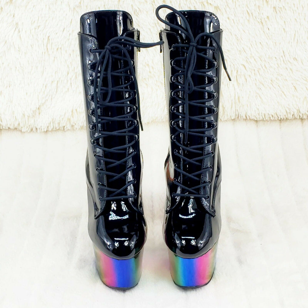 Adore 1020RC Black Patent Rainbow Platform 7" High Heel Ankle Boots NY 7 - 13 - Totally Wicked Footwear