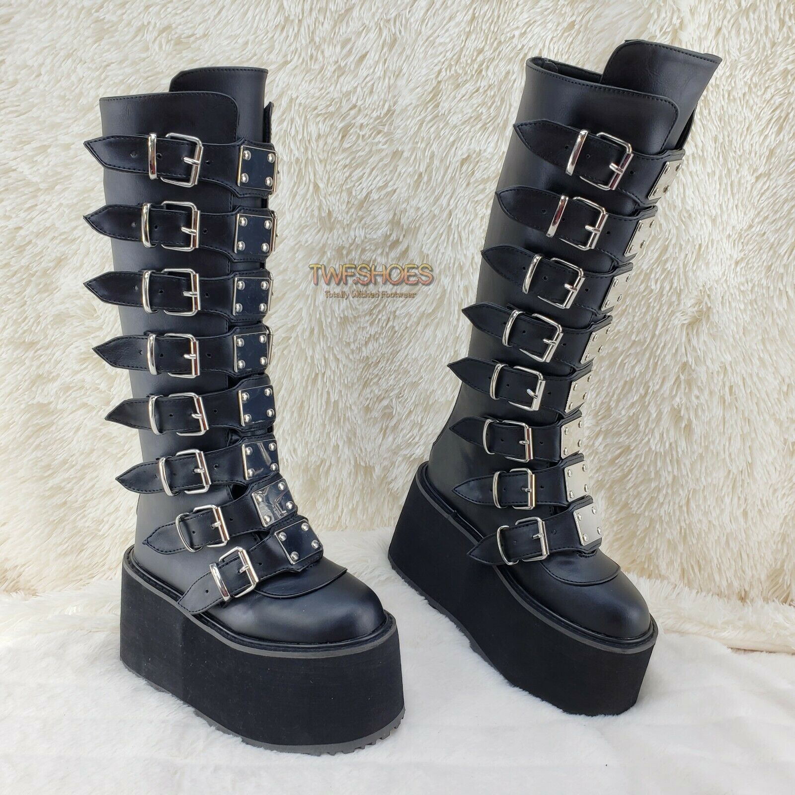 Damned 318 Multi Strap Goth Punk Rock Platform Boots Black Matte Restocked NY - Totally Wicked Footwear