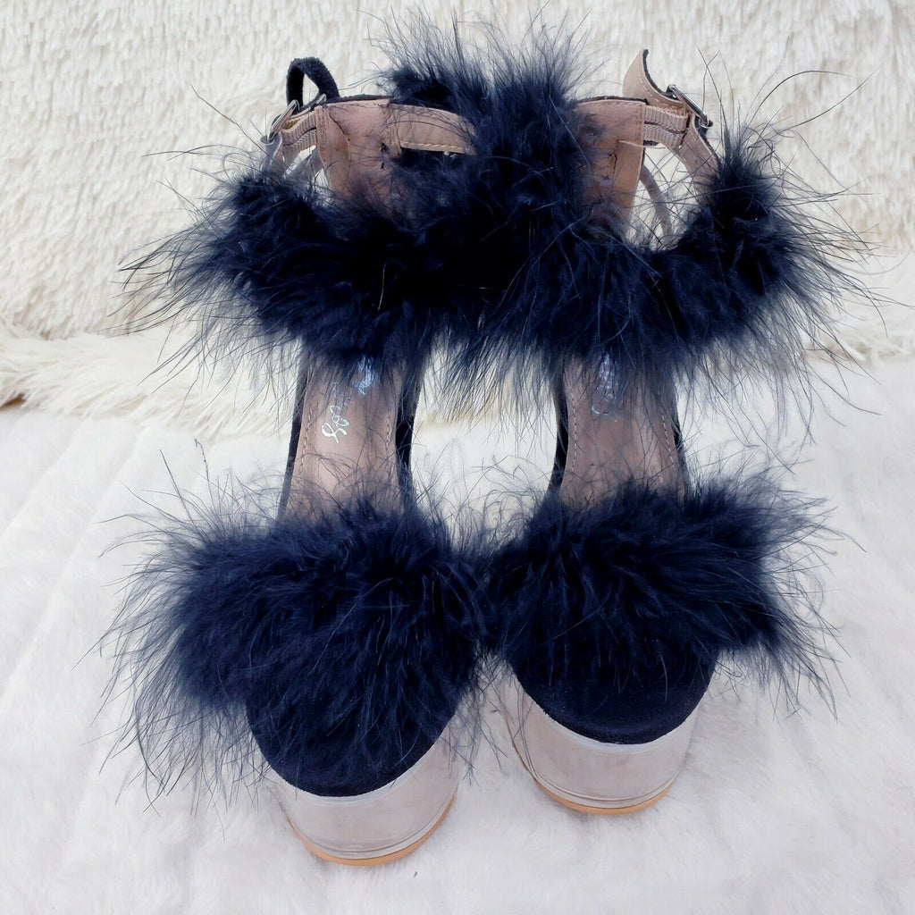 Black Marabou Feather Platform Shoes Sandals 6" High Heel Sandals Shoes - Totally Wicked Footwear