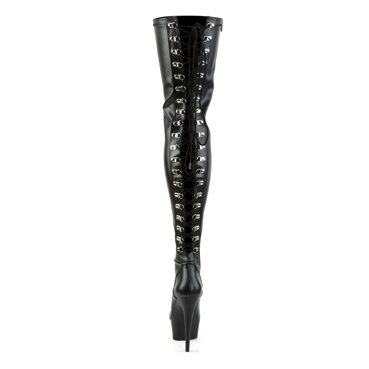 Delight 3063 Back Lace Thigh High Platform Boots 6" High Heels Black Matte - Totally Wicked Footwear