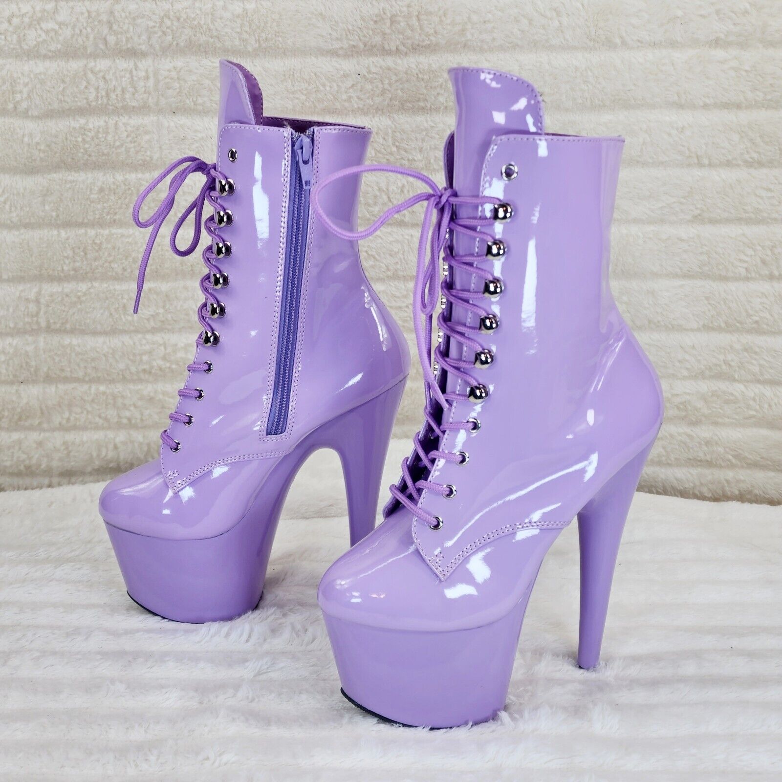 Adore 1020 Lavender Lilac Purple Patent  7" High Heel Platform Ankle Boots NY - Totally Wicked Footwear