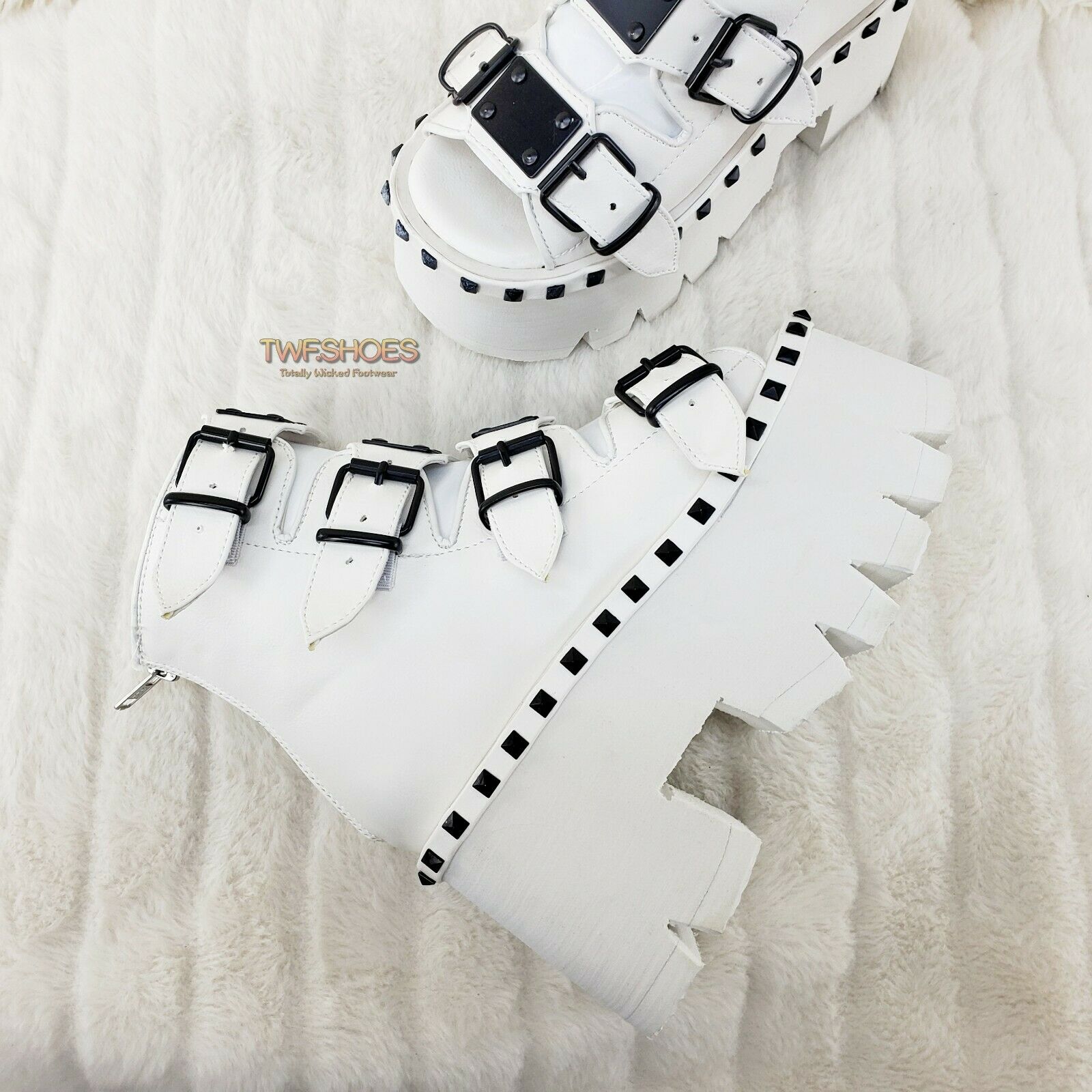 Demonia Ashes 70 White 3.5" Platform Heel Goth Punk Sandal Boots NY - Totally Wicked Footwear