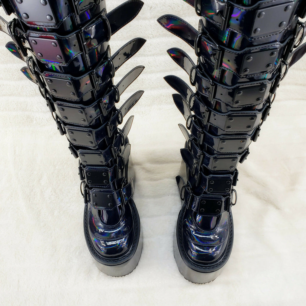 Swing 815 Black Oil Slick hologram Goth Punk Knee Boot 5.5" Platform In House - Totally Wicked Footwear