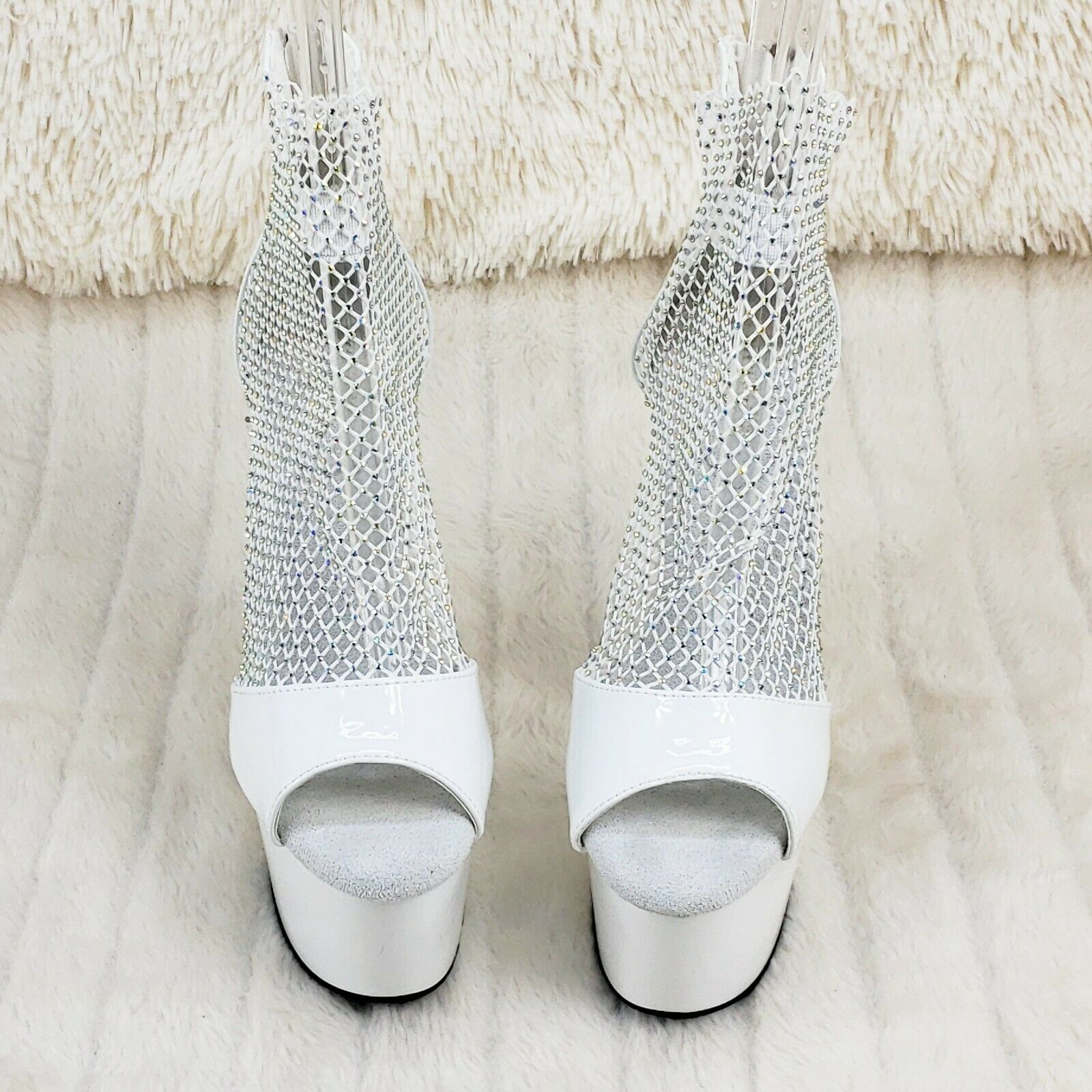 Adore 765RM White Patent Rhinestone Mesh Platform Sandals 7" High Heel Shoes NY - Totally Wicked Footwear
