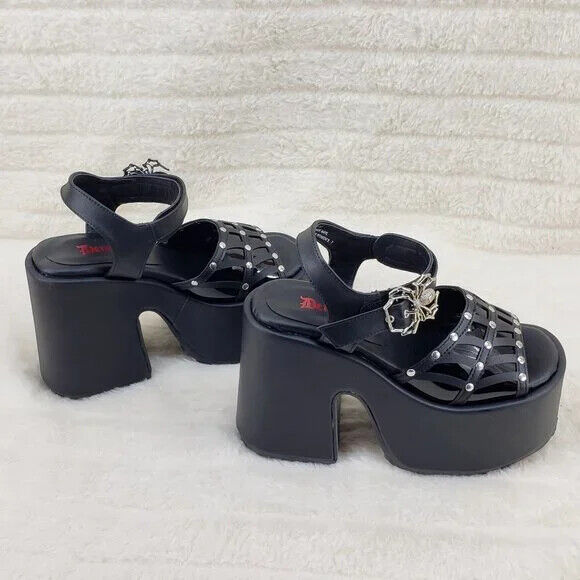 Demonia 17 Camel Stacked Black Spider Web Platform Sandals Goth Punk 6-12 NY - Totally Wicked Footwear