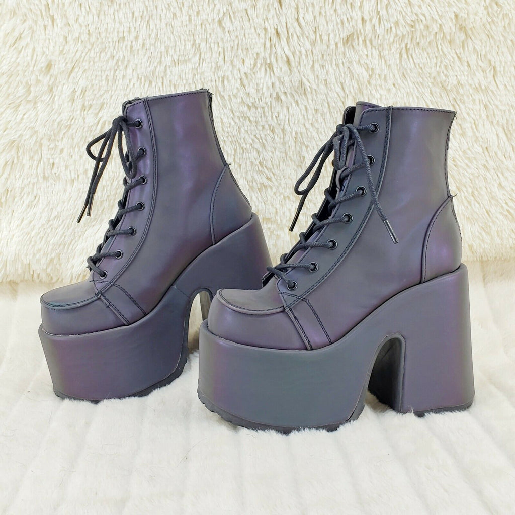 New Demonia 203 Camel Purple Green Reflective Platform Goth Punk Ankle Boots NY - Totally Wicked Footwear
