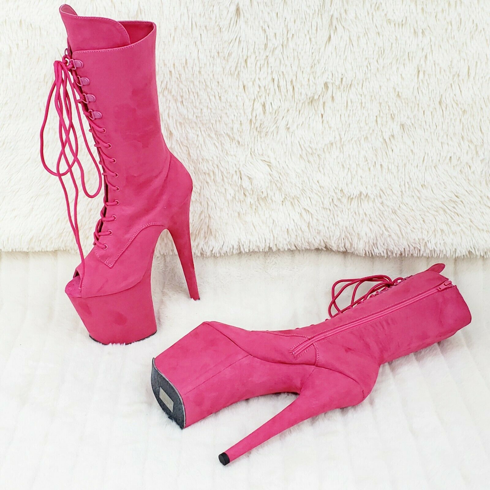 Flamingo 1051FS Hot Pink V Suede 8" Heel Platform Mid Calf Boots US Sizes NY - Totally Wicked Footwear