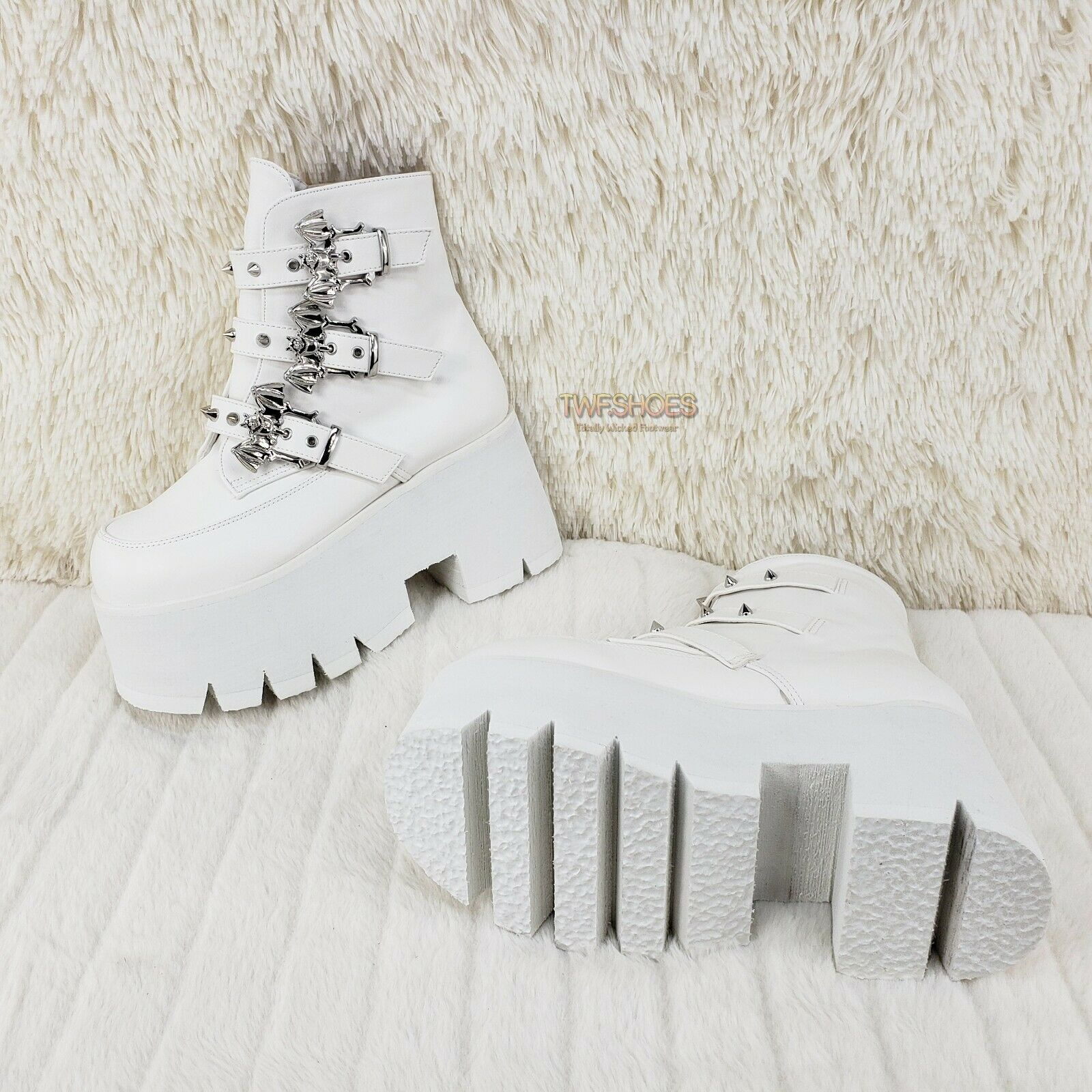 Ashes 55 White Matte Bat 3.5" Platform Heel Combat Goth Punk Boots NY Restocked - Totally Wicked Footwear