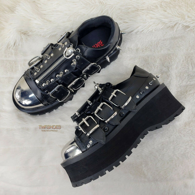 Grave Digger 03 Black Chrome Toe Plate Spiked Shoe Men 4-13 Goth Punk NY - Totally Wicked Footwear