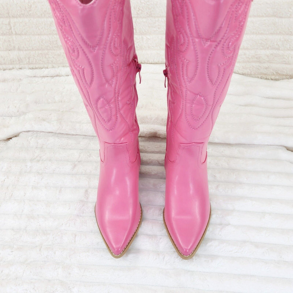 Country Rock Hot Pink Cowgirl Cowboy Knee Boots Western Block Heels US Sizes - Totally Wicked Footwear