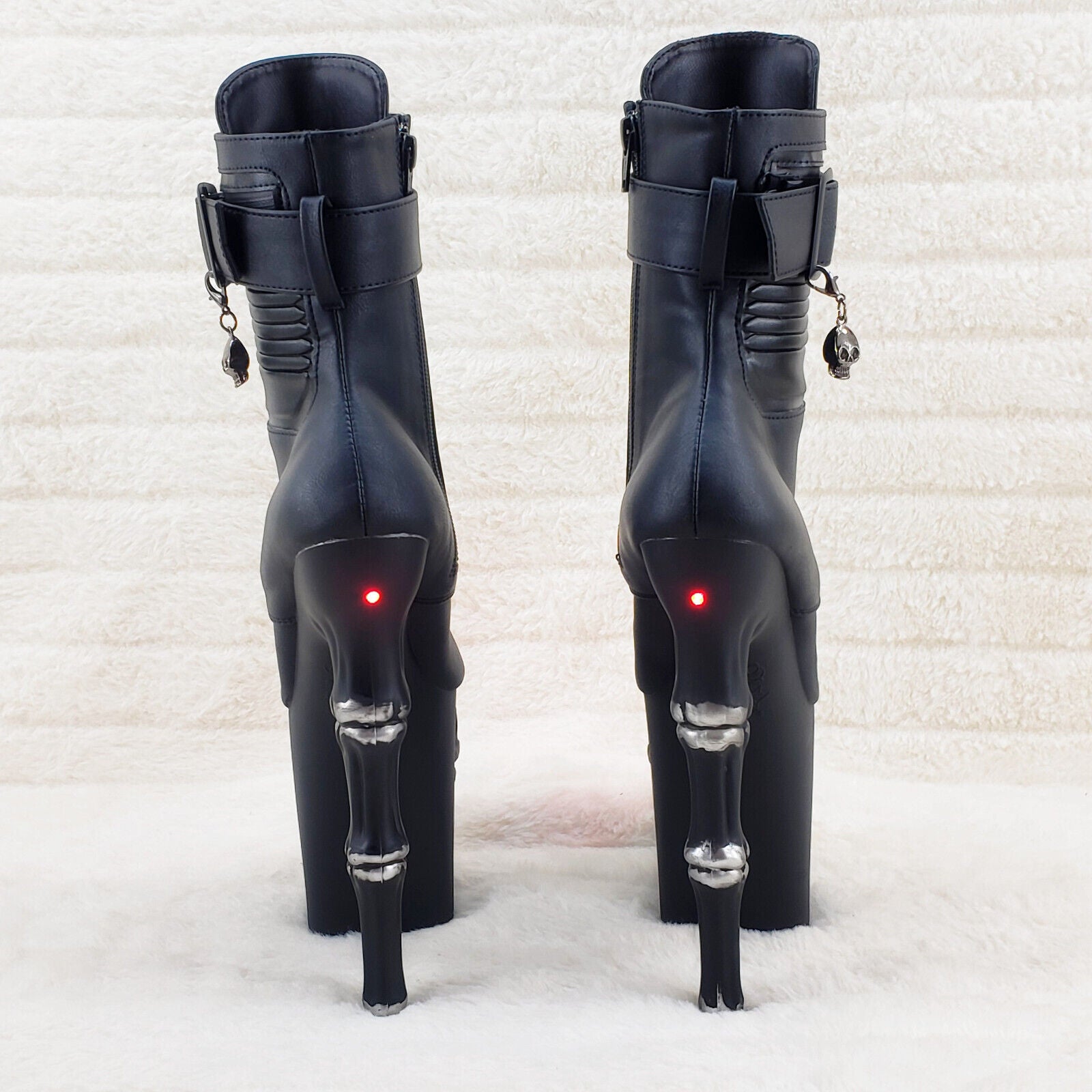 Rapture Black Skull & Bones 8" High Heel Platform Ankle Boots Lighted Eyes NY - Totally Wicked Footwear
