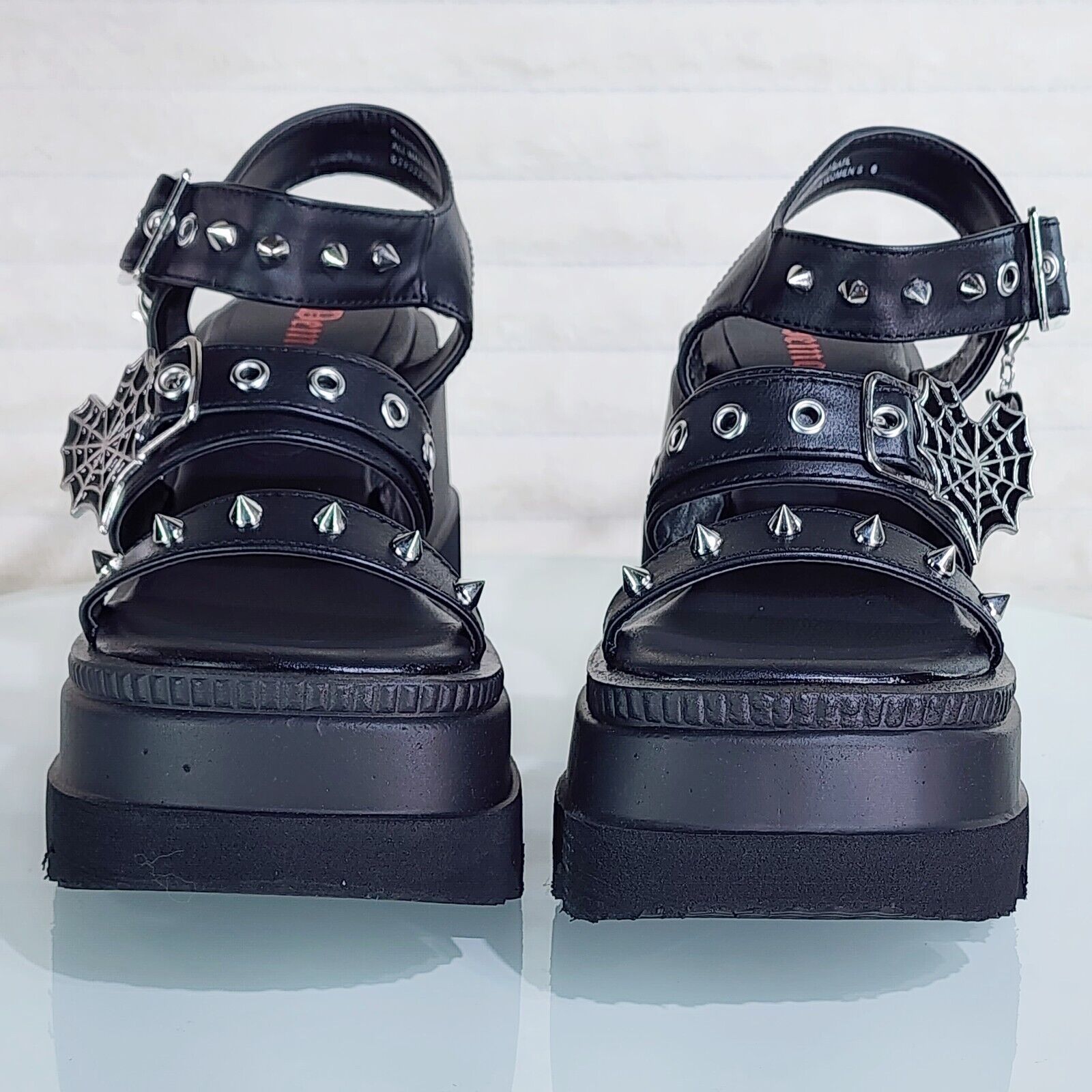 Shaker 13 Black Out Patent 4.5" Wedge Heel Gothic Sandals Studs And Charms NY - Totally Wicked Footwear