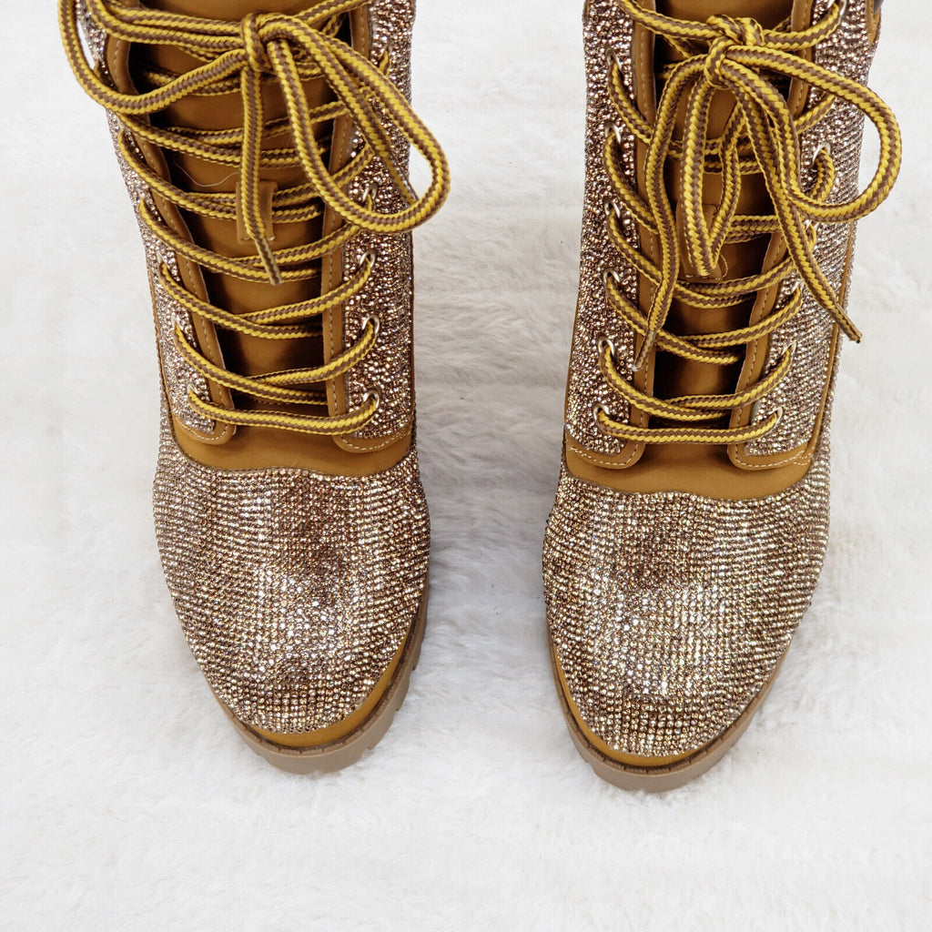 Wild Diva Vivian Rhinestone High Heel Ankle Boots camel nubuck - Totally Wicked Footwear