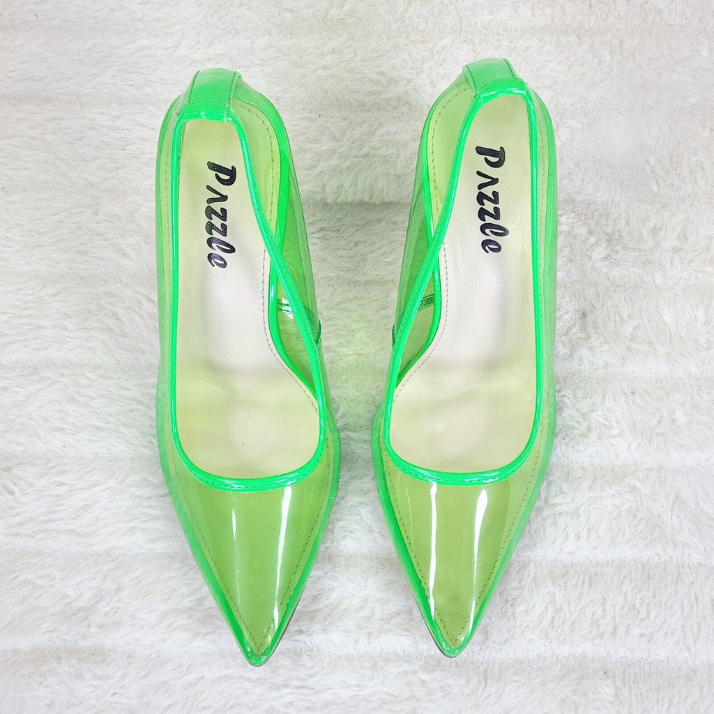 PVC Jelly Translucent High Heel Pointy Toe Stiletto Pumps Shoes Green Baker - Totally Wicked Footwear