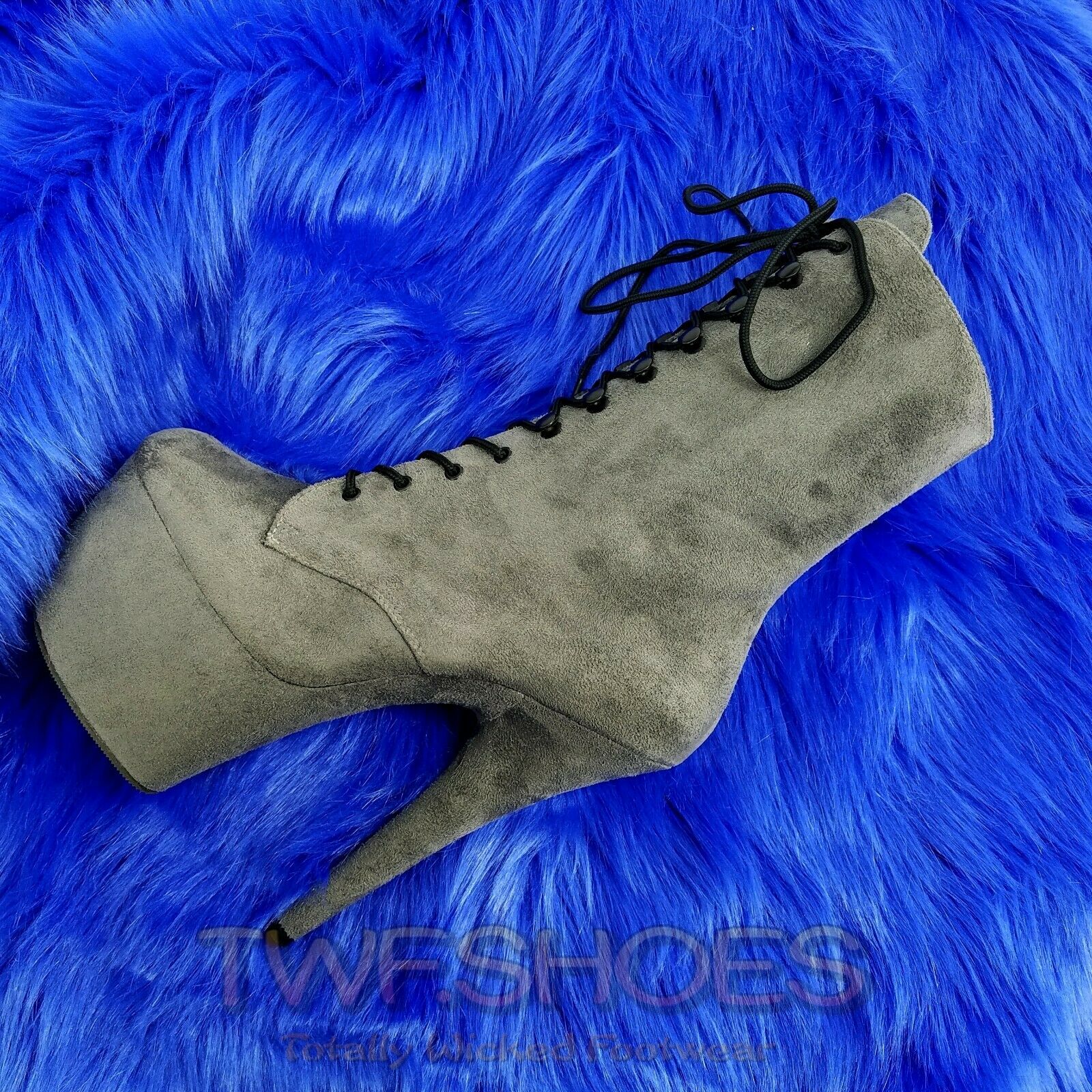 Adore 1020FS Gray Vegan Suede 7" High Heel Platform Ankle Boot Sizes 12 13 14 NY - Totally Wicked Footwear