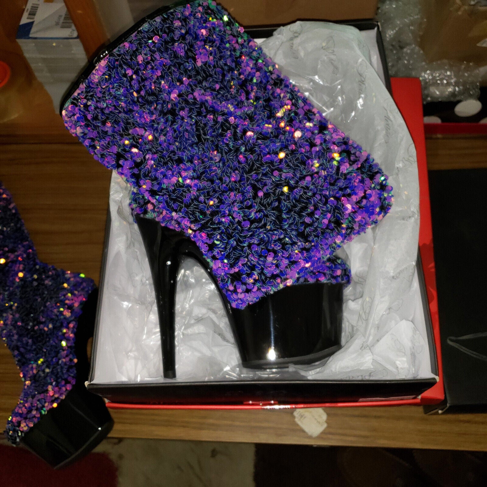 Adore 3020 Purple Multi Sequin High Heel Platform Thigh High Boots US Sizes NY - Totally Wicked Footwear