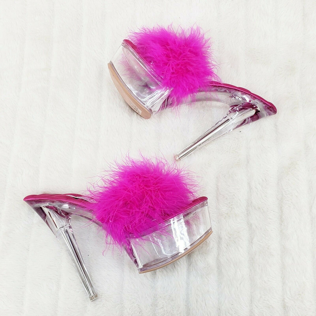 Maren Marabou Feather Slip On Platform Sandals 6" Stiletto Heel Shoes Hot Pink - Totally Wicked Footwear